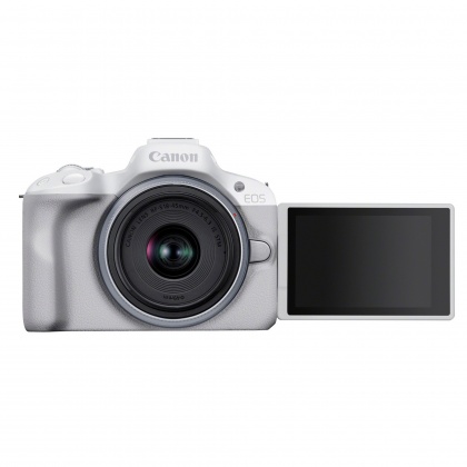 Canon EOS R50 Mirrorless Camera, White with RF-S 18-45mm lens Canon EOS R50 Mirrorless Camera, White with RF-S 18-45mm lens
