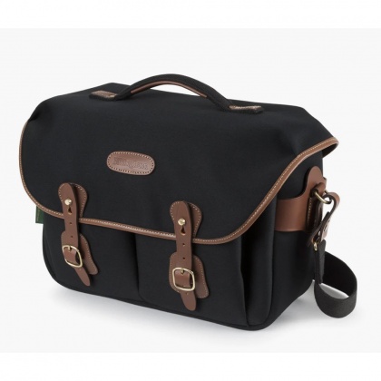 Billingham Hadley One Shoulder Bag, Black Canvas-Tan Trim Billingham Hadley One Shoulder Bag, Black Canvas-Tan Trim