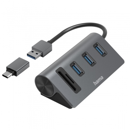 Hama USB Hub/Card Reader with USB-C Adapter, 3x USB-A Ports, SD and microSD slots Hama USB Hub/Card Reader with USB-C Adapter, 3x USB-A Ports, SD and microSD slots