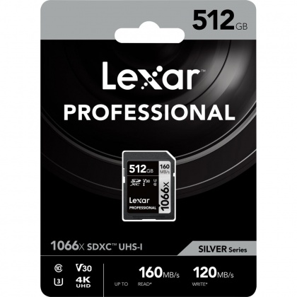 Lexar 512GB SDXC Silver R160/W120MB/s V30 Lexar 512GB SDXC Silver R160/W120MB/s V30