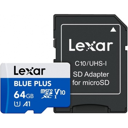 Lexar 64GB microSD Blue Plus R100 V10 with SD adapter Lexar 64GB microSD Blue Plus R100 V10 with SD adapter