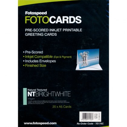 Fotospeed Natural Textured Bright White 315gsm, Pre-Scored Cards, A5 x 20 Fotospeed Natural Textured Bright White 315gsm, Pre-Scored Cards, A5 x 20
