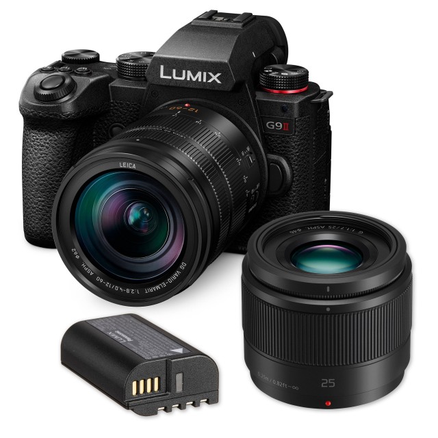 Lumix Lumix DC-G9II Mirrorless Camera with 12-60mm Leica and 25mm Lenses plus spare battery